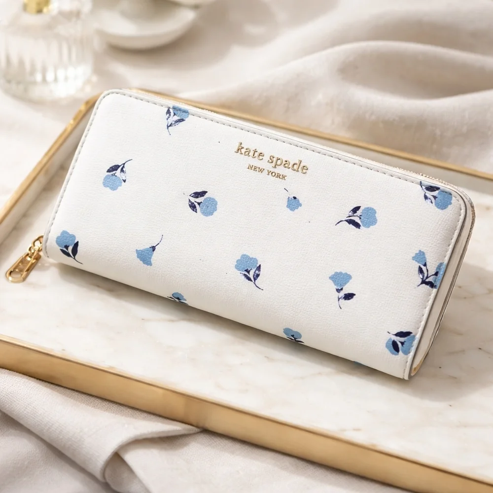 Euc Kate Spade Zip Wallet Blue Floral - Picture 1 of 4